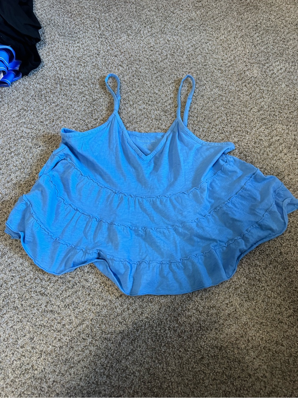 American Eagle Blue Ruffle Tank Top Size XL Like New